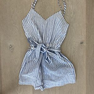 Light blue and white striped romper